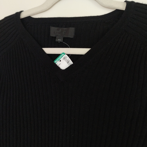 New Simons Merino Wool v-neck long sleeve  fitted tee, Black, Size Small. Le31 - Picture 5 of 6